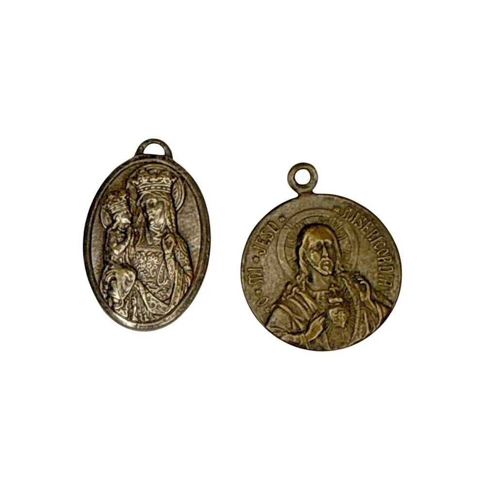 Vintage Catholic Medal Lot France Black Madonna St Christopher Sacred Heart